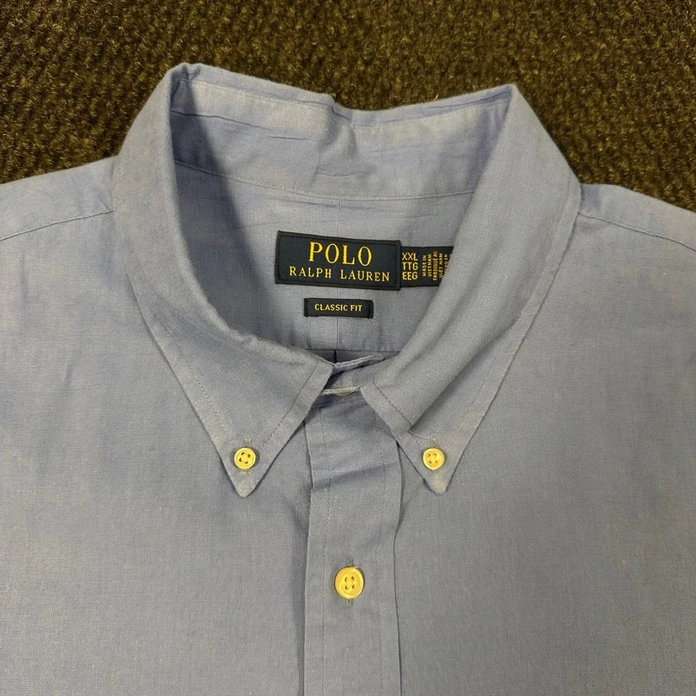 Polo Ralph Lauren Linen Blend Button Down Men XXL Blue Classic Fit Yellow Pony